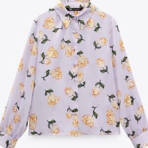 ZARA satin floral blouse